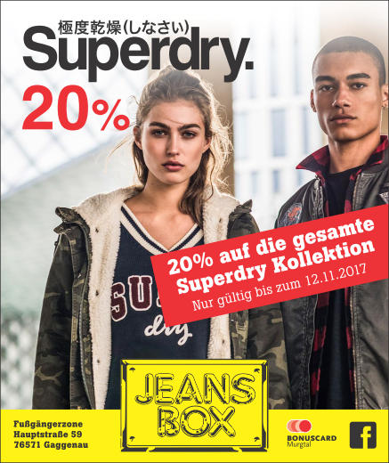 20% auf die gesamte Superdry Kollektion bis zum Verkaufsoffenen Sonntag am 12.11.2017
